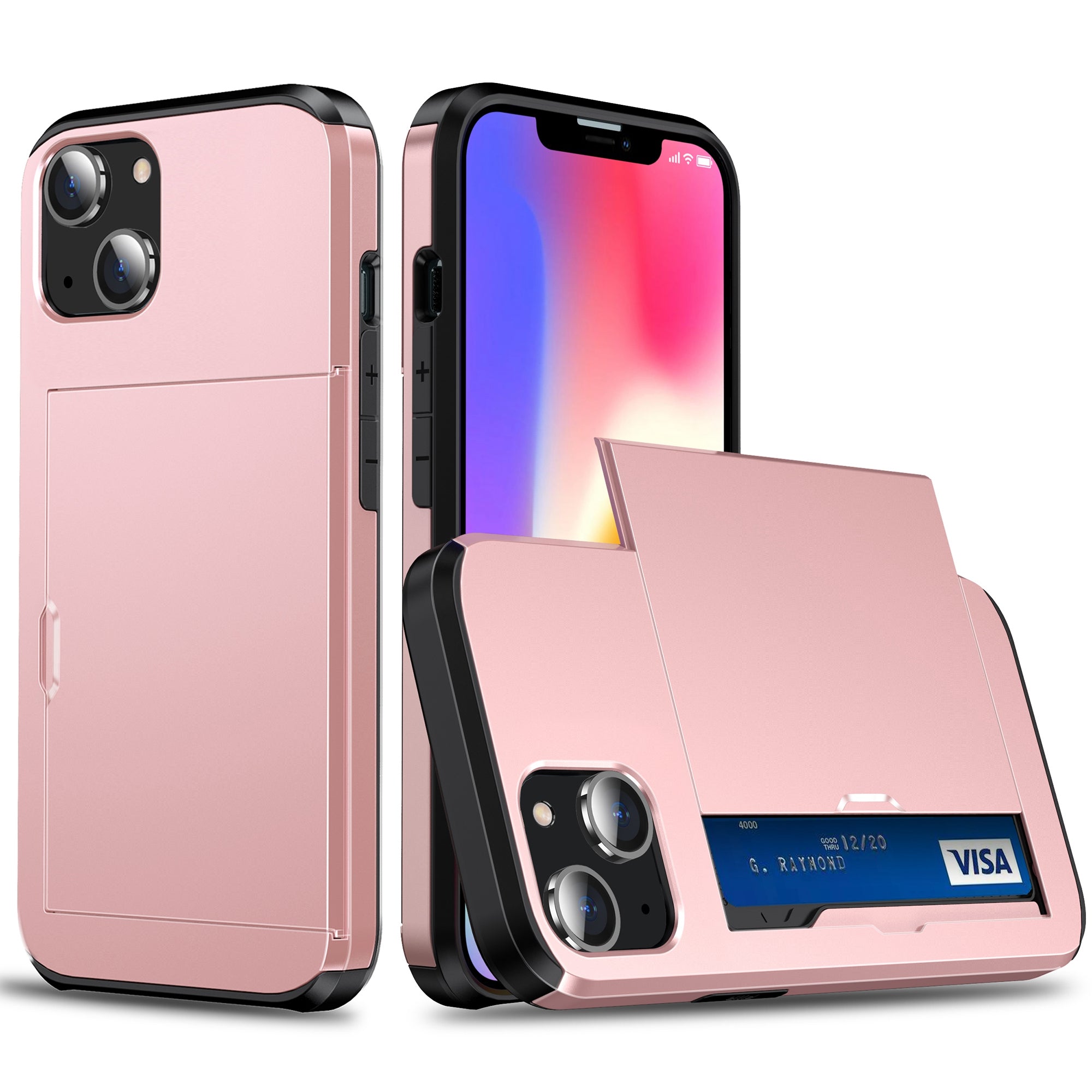 Pouzdro na telefon s držákem na kartu pro iPhone 15 Plus TPU PC Dvouvrstvý ochranný kryt telefonu proti pádu Pouzdro na telefon s držákem na kartu pro iPhone 15 Plus TPU PC Dvouvrstvý ochranný kryt telefonu proti pádu